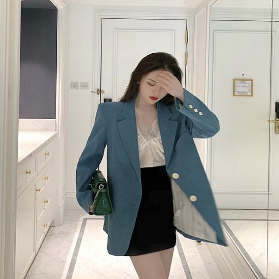 【取寄：納期2週間】ジャケット レディース テーラード ロング テーラードジャケット レディース ブルー きれいめ テーラードジャケット レディース かわいい おしゃれ ジャケット ボタン テーラード 7,022円