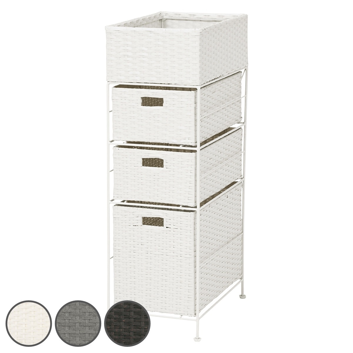 ランドリーチェスト 3段 幅25.5cm かご付 スチール ポリエチレン ラタン調 ランドリー チェスト ラック 防水 アジアン 収納 かご ラタン風 洗濯 ランドリーラック 撥水 収納ラック