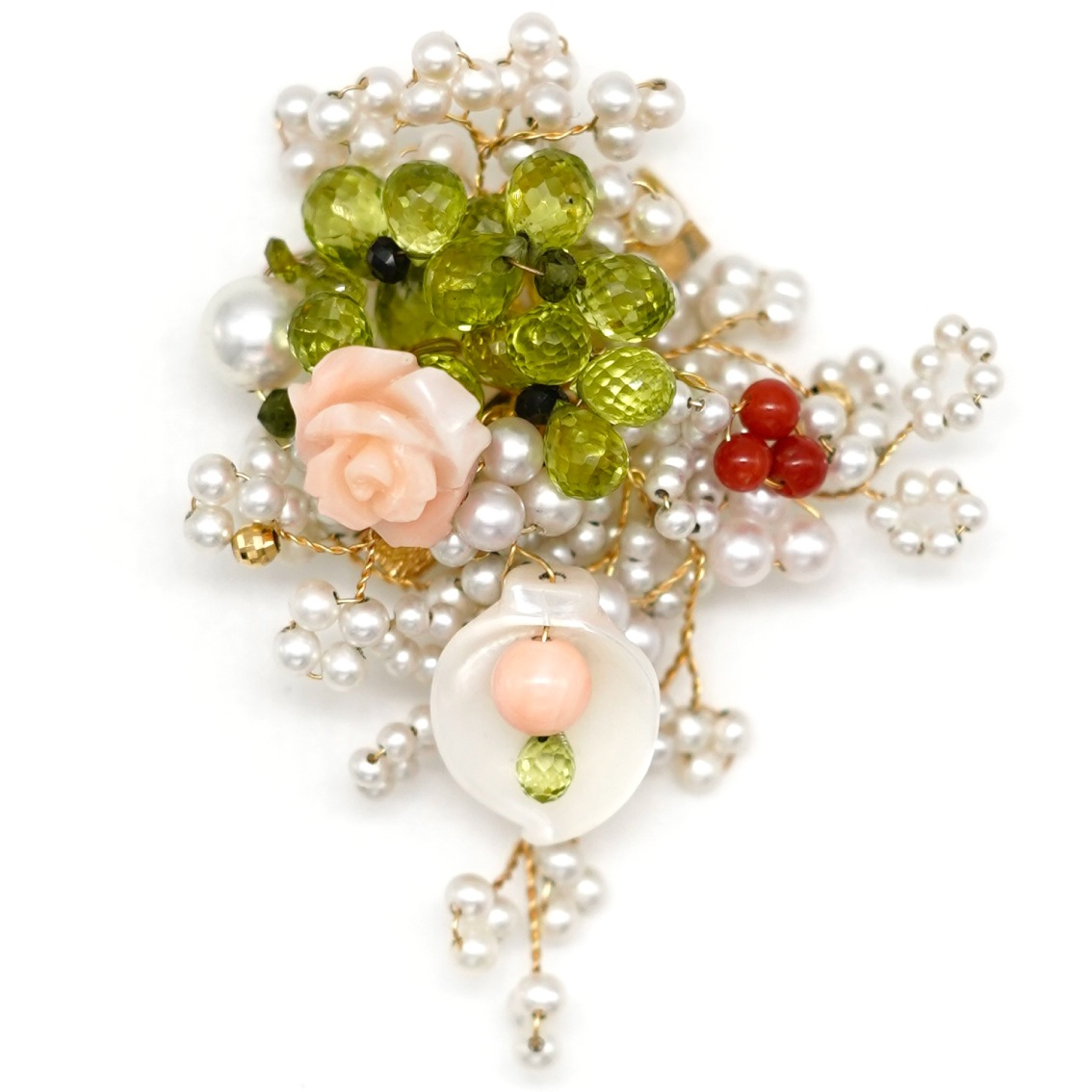 ゴルド　ブローチ　総重量：約13.7g　珊瑚：約2.00ct　K18