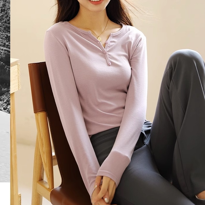 トップス レディース Tシャツ カットソー 袖あり 長袖 ヘンリーネック かわいい 大人可愛い きれいめ シンプル カジュアル フェミニン シック おしゃれ お洒落 モード系 おとな こなれ感 ラフ