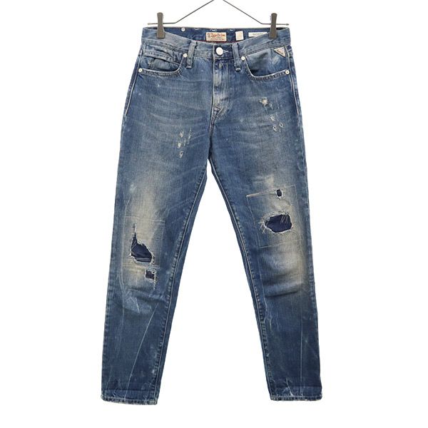 リプレイブルージーンズ ダメージ加工 スキニーデニムパンツ W24 ブルー Replay Blue Jeans ジーパン レディース
