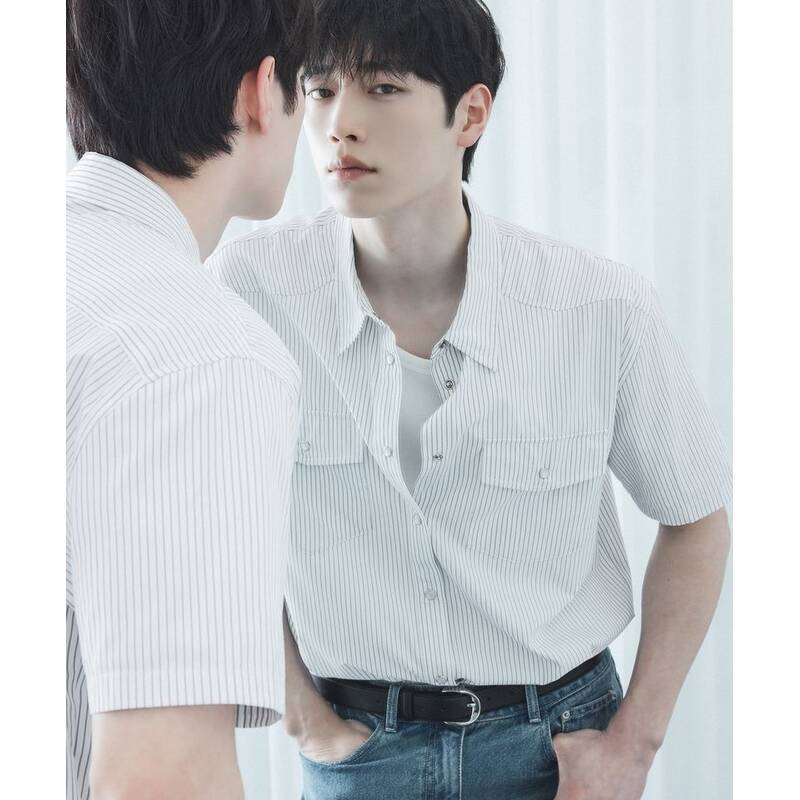 DRAW FIT [ソ・ガンジュン PICK] セイガン ストライプ ハーフウェスタンシャツ [WHITE] DFSH6204WH 372952