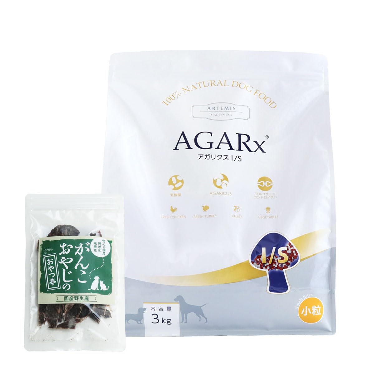 アーテミス (Artemis)ドッグフード アガリクス I/S 小粒 3kg ＋がんこおやじのおやつ亭 国産鹿肉ジャーキー(お試しサイズ) 5,347円