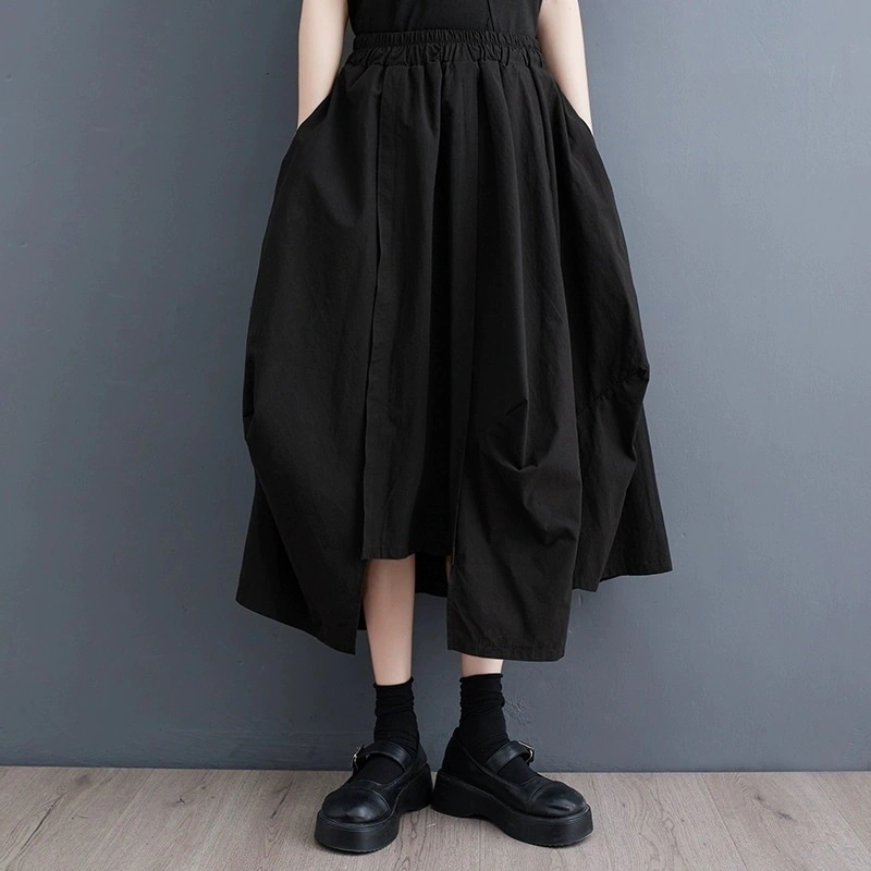 暗黒の不規則なデザイン感2024春夏の新型カジュアルな服装は痩せたスカートAラインスカート