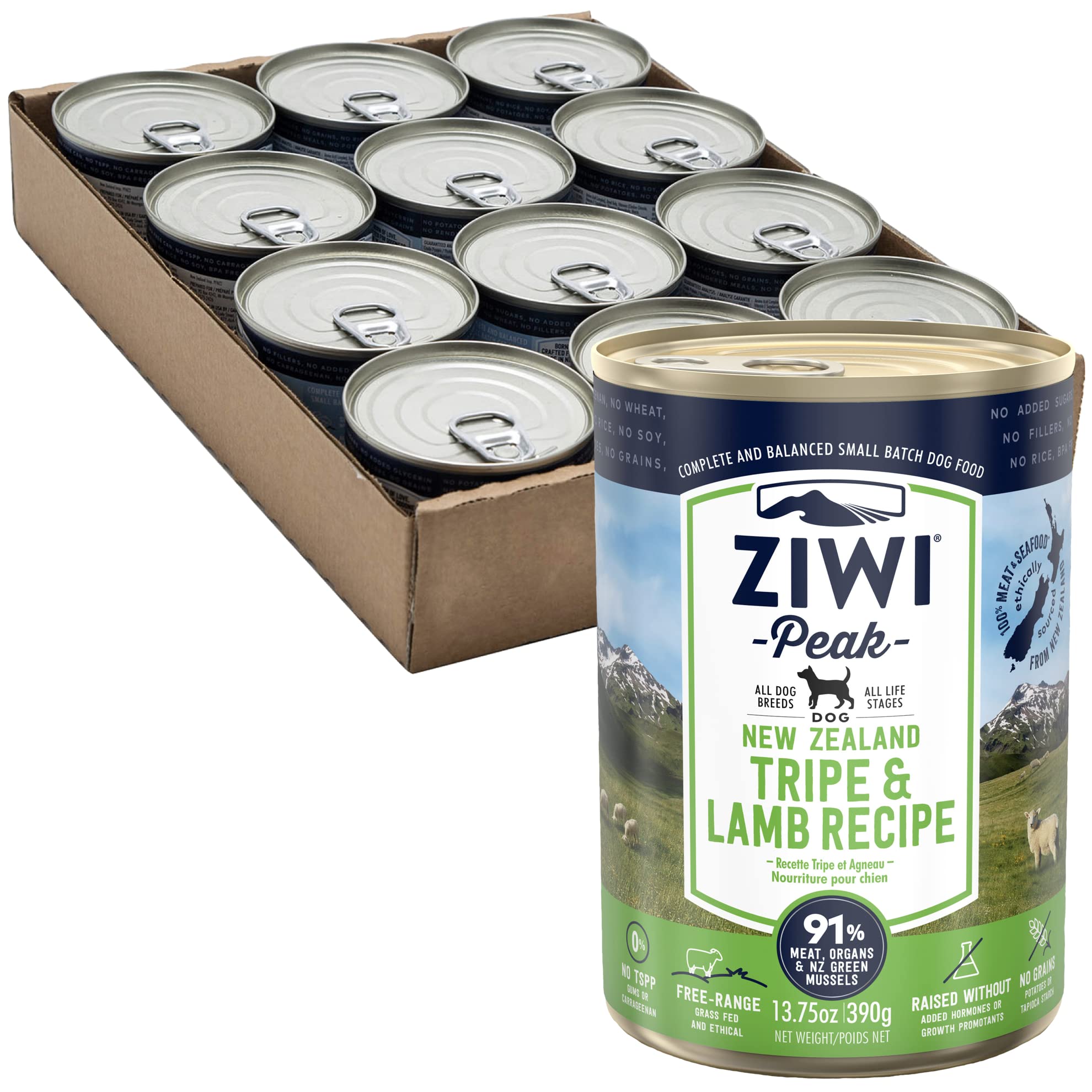 ジウィピーク (ZIWI Peak) 缶詰 トライプ&ラム (犬用) 390g×12缶 (ケース販売)