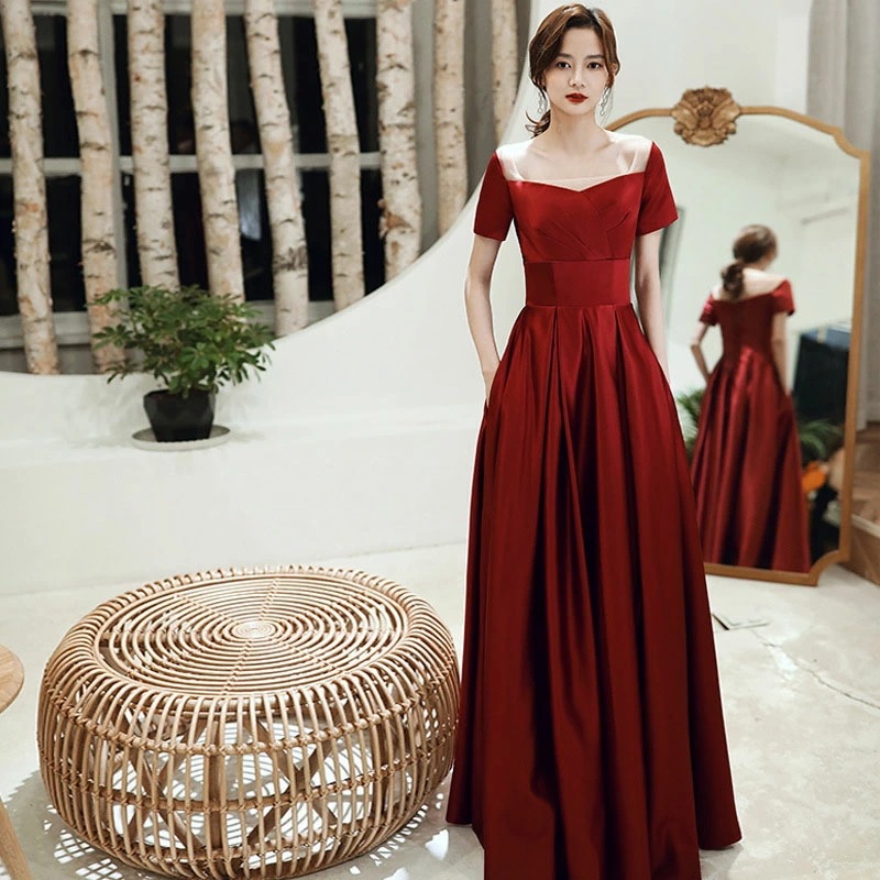 2点購入で200円割引夏の新着商品 ウェディングドレス ウエディングドレス 演奏会用ドレス ロングドレス カラードレス ワインレッド パーティードレス コンサート Aラインドレス 二次会ドレス 発表