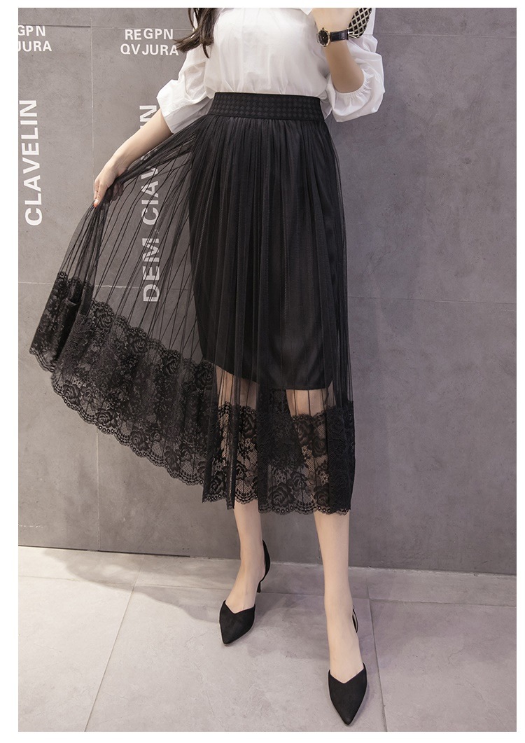 3114.花柄刺繍プリーツロングチュールスカート（ブラック）