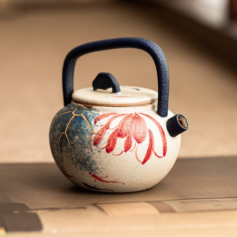 金彩と手描きの蓮韻鯉柄ポットと青と白のフリントレッドティーポットフィルター付きセラミックティーポットティーセット 4,693円