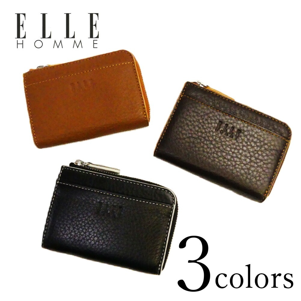 ELLE HOMME エルオム L字ファスナー 小銭入れ XP31450 ブラック ブラウン チョコ 黒 茶 牛革 レザー 革 本革 コインケース メンズ 男性 誕生日 お祝い ギフト プレゼント 5,005円