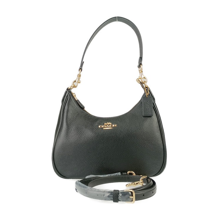 超美品 COACH コーチ ハンドバッグ Teri Hobo テリ ホーボー CJ517 ブラック ゴールド金具 レザー レディース 2WAY ショルダーバッグ【本物保証】