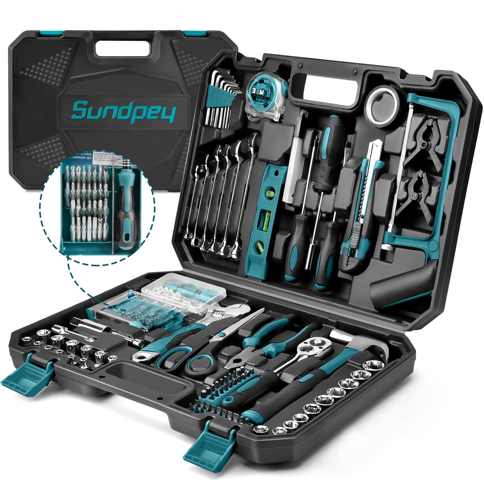 Sundpey 工具セット 257点組 - ホームツールセット 日曜大工 DIYセット 作業工具セット 家具の組み立て 住まいのメンテナンス用 修理道具セット 便利な収納ケース付き