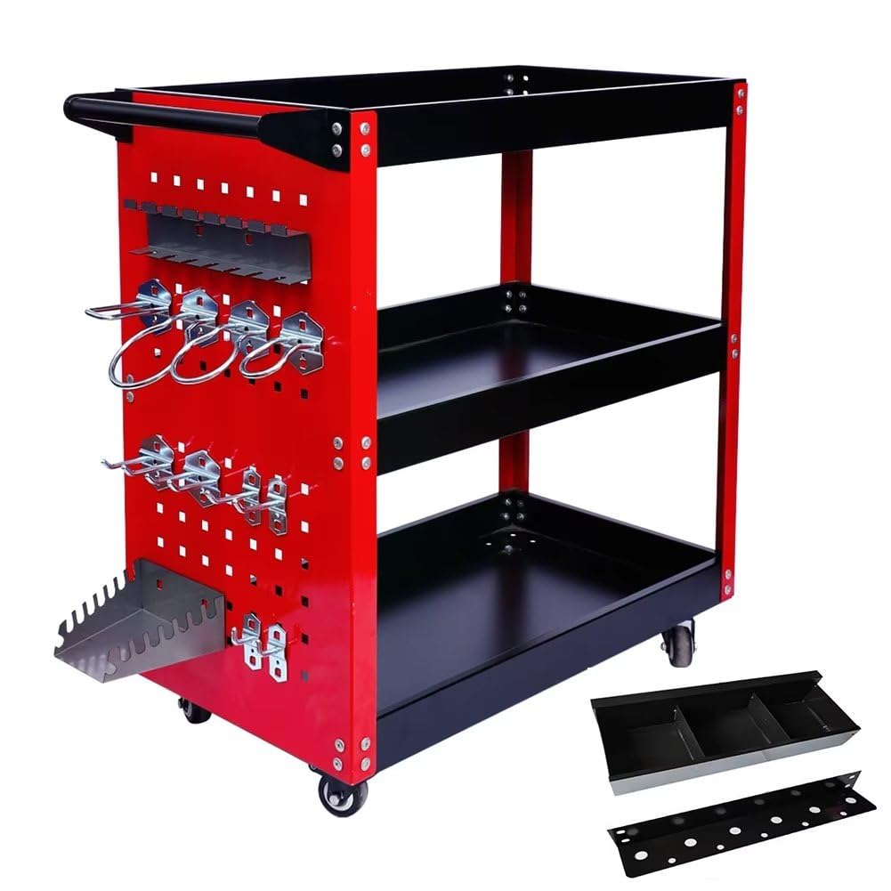 ツールワゴン ツールカート 工具ワゴン 工具カート 3段 ドライバーホルダー キャスター付 耐荷重165KG 片面プレート ハンドル付 360度回転 移動 DIY ガレージ 工具台車 工具収納 小物ボ
