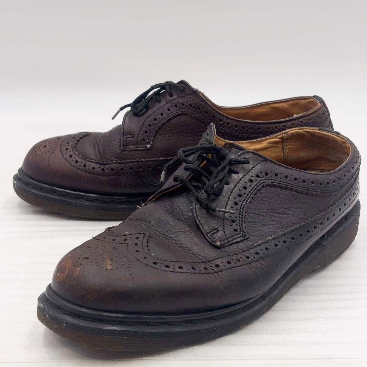 【中古】DR. MARTENS ドクターマーチン ウイングチップ 3989 イエローステッチ ブローグ シューズ UKサイズ9 28cm ブラウン メンズ 英国製