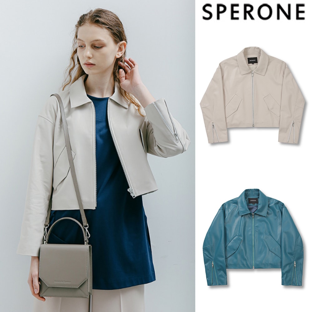 [SPERONE] Lambskin Crop Minimal Single Rider Jacket