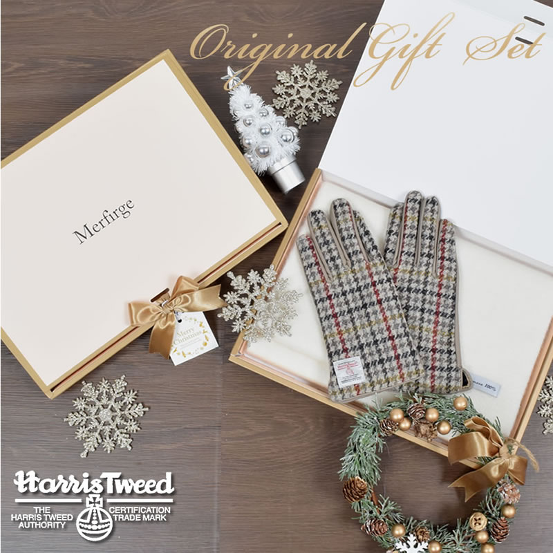 ギフトセット カシミヤ 100％ 無地 マフラー ＆ ツイード 手袋 ギフト セット [Merfirge] 本革 ラム革 レザー スマホ対応 防寒 プレゼント(xs1223)