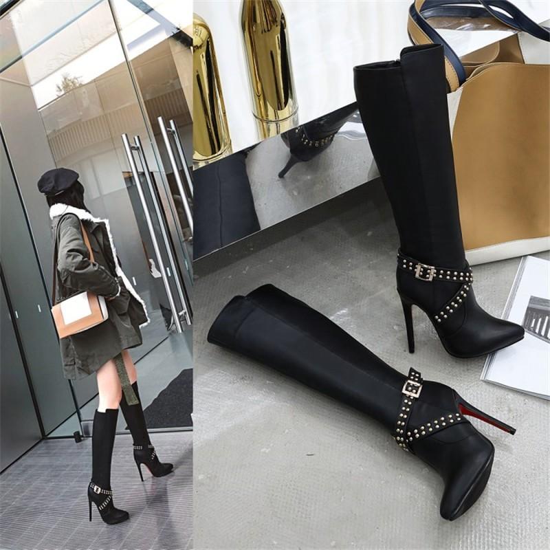 【迅速な出荷】ロングブーツ 22cm26.5cm 防寒ブーツ シューズ 大きいサイズ ピンヒールブーツ レディース長靴 ハイヒール 裏起毛 美脚 ジョッキーブーツ 疲れない