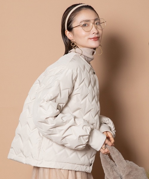 ダウン ダウンジャケット キルト風ダウン ノーカラー ショートジャケット レディース