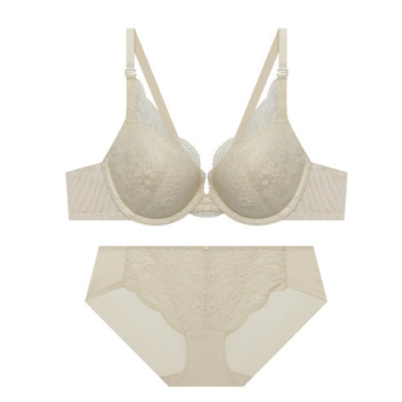 ディープV フェミニン レース ブラパンツ セット - スキン 85A 100