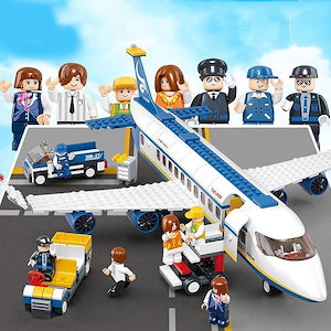 463部の空港おもちゃセットエアプレーンレンガのおもちゃエアバスシャトルバス荷物車4人の乗客3人の空港従業員がミニフィギュアとして子供向けの素晴らしい贈り物