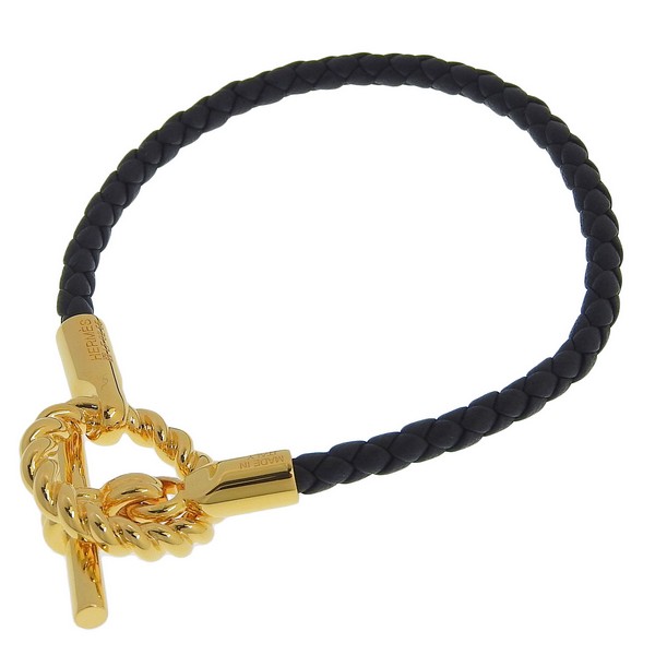 エルメス アクセサリー レディース ブレスレット レザー ゴールド×ブラック H100127F89T3 HERMES