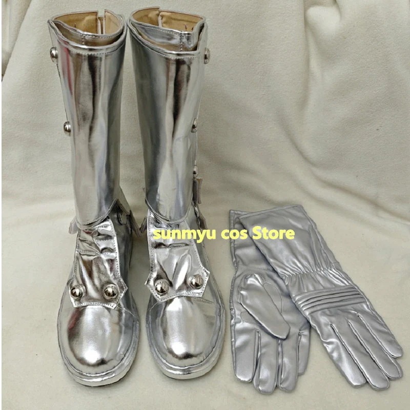 シルバー靴＋グローブセット　シルバー手袋　オーダーサイズ　 コスプレ靴　道具　通用