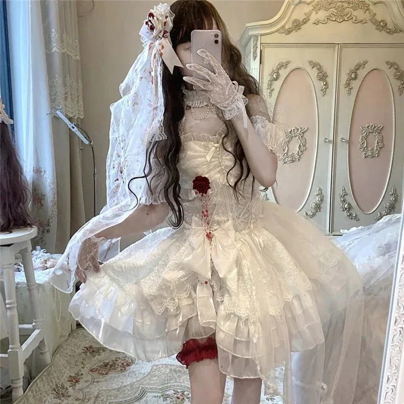 花嫁少女 Lolita 結婚式 レース 学園祭 文化祭 コスプレ ワンピース