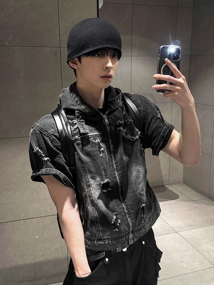 [COSYHARU公式]Cray Denim Short-sleeved Hooded Jacket