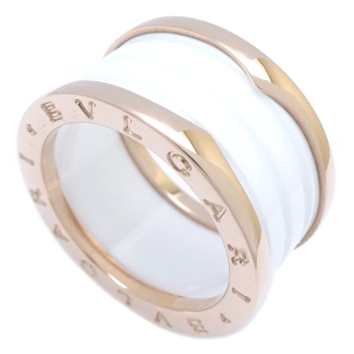 ビーゼロワン リング 指輪 4バンド M #57 16号 B.zero1 K18PG ピンクゴールドxホワイトセラミック /293225【中古】