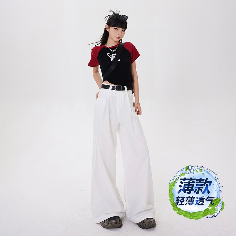 女性用アメリカンストレートジーンズ2024春秋ハイウエストゆったりカジュアルレディース床丈ワイドパンツ 4,504円