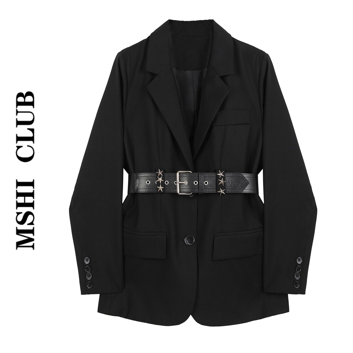 【ベルト付き】ブラックジャケット ジャケット スーツ 秋 冬 モード系 ブラックコーデ a3243