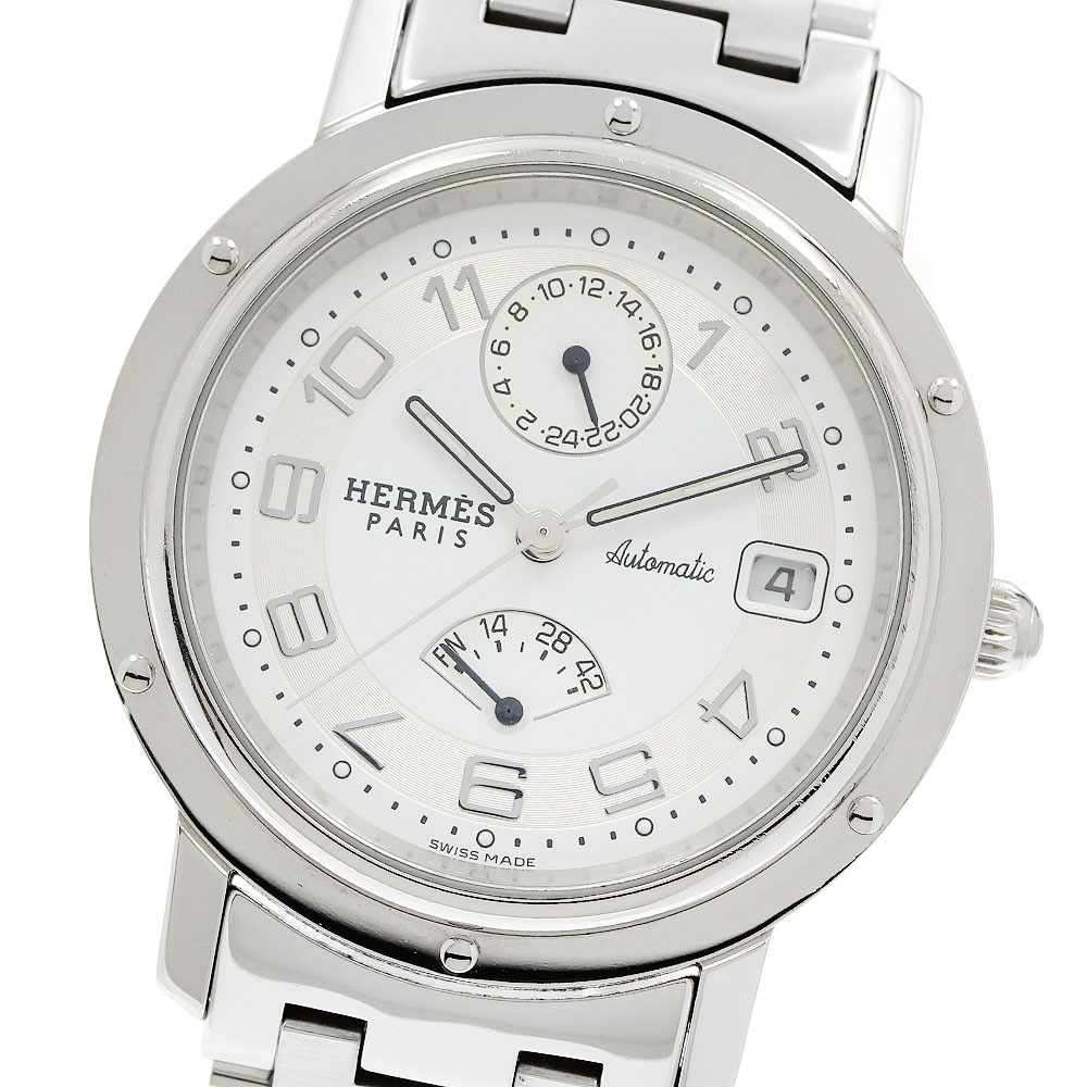 エルメス HERMES CL2.810 クリッパー デイト パワーリザーブ 自動巻き メンズ 良品 箱・保証書付き_954846【中古】