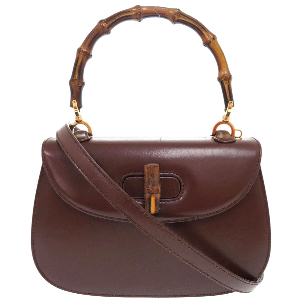 美品 2WAY バンブー 000 46 0188 ハンドバッグ レザー ダークブラウン 0274【中古】 レディース