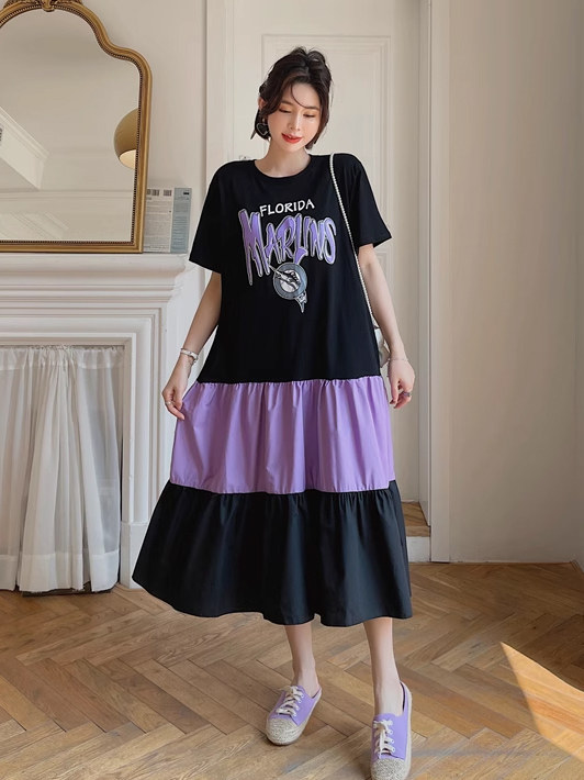 夏の大きいサイズレディースウェアふくよかな体型の女性向けゆったりTシャツ洋梨体型向けロング丈半袖
