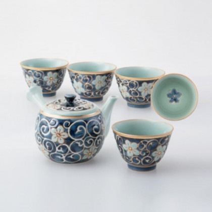 55547 唐草桔梗 急須茶器揃