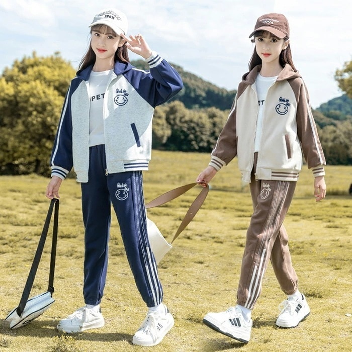 ガールズ ジャージ スウェット セットアップ 2点セット 長袖 パーカー ロングパンツ キッズ服 スポーツウェア 子供服 女子 ジャケット スタジャン ゆったりセットアップ シンプル 可愛い 前開き
