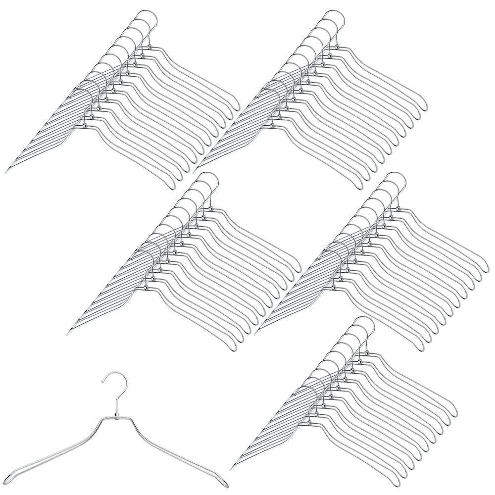 TAMATOSHI ダブルスチールハンガー 幅42cm 50本組 クロームメッキ 5年保証 店舗什器メーカー開発 スリム 高級 自宅 店舗 洗濯 薄い あとがつかない 頑丈 収納 錆びにくい 曲がらな