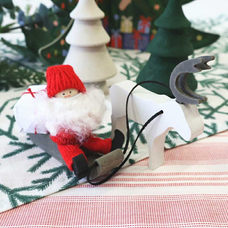 [Larssons Tra（ラッセントレー）] 木製 オーナメント サンタとトナカイ 14cm クリスマス プレゼント 北欧 スウェーデン 飾り 装飾