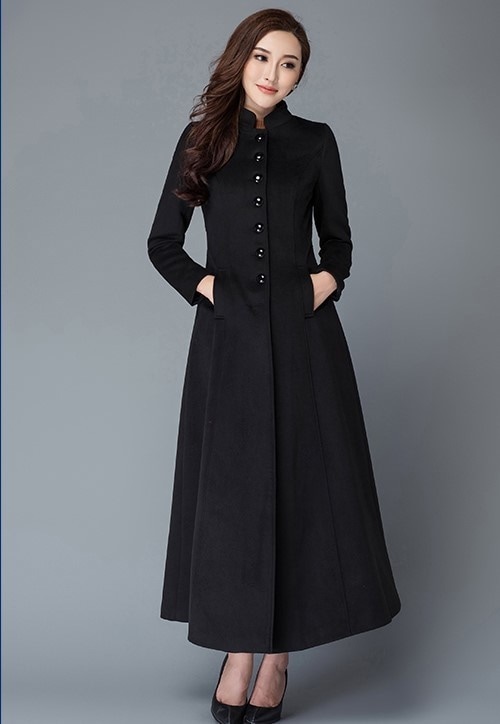 5102.超ロングコート（ブラック）2019 春夏 sale アウター 美ライン おしゃれ カジュアル メルトンコート ピーコート ロング丈 オフィス ビジネス お出かけ 女子会 普段使い 通勤 通学