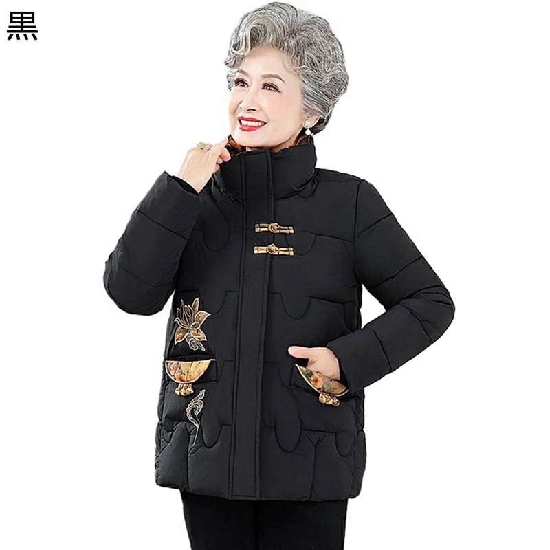 コットンジャケット レディース 刺繍 ポケット 中綿ジャケット アウター 花 花柄 綿入りジャケット 長袖 厚手 保温 綿服 やわらか 秋 冬 耐久 婦人服 シニアアウター 中高年 50-70代