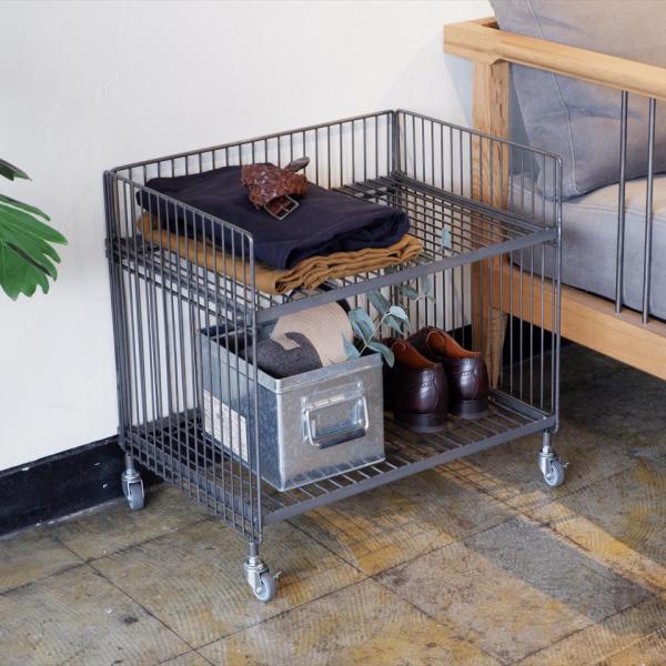 ワゴン スチールラック 収納 棚 キャスター付き ワイヤー ワイド 幅広 2段 インダストリアル 無骨な インテリア おしゃれ 鉄製 シンプル