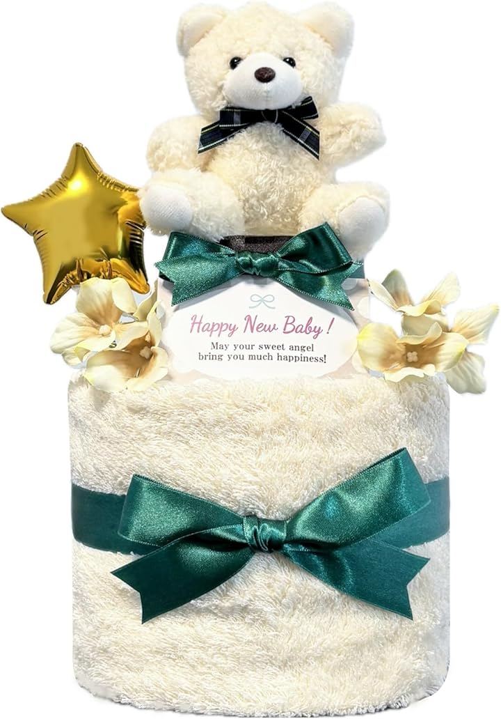 おむつケーキ 男の子 女の子 オーガニック 出産祝い 2段 Sサイズ con7051 (ブルー, ご出産祝い・新生児用にオススメおむつサイズＳ)