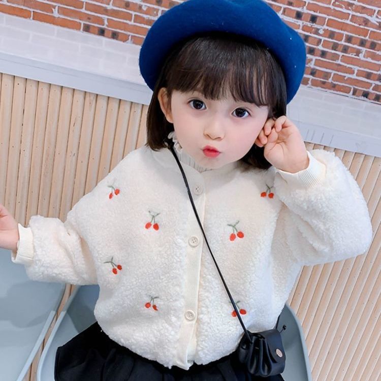 【日本限定モデル】  女の子のジャケット冬の服新しい外国風の子供服とベルベットのパッド入りカーディガンラムウールのセー ジャンパー・コート・ジャケット