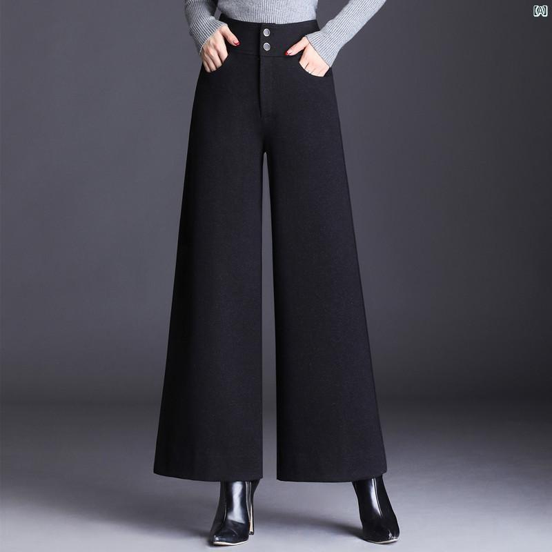 レディース　ファッション　オシャレ　シンプル ウール ワイド レッグ パンツ 秋冬 ママ カジュアル ハイウエスト スリム スーツ