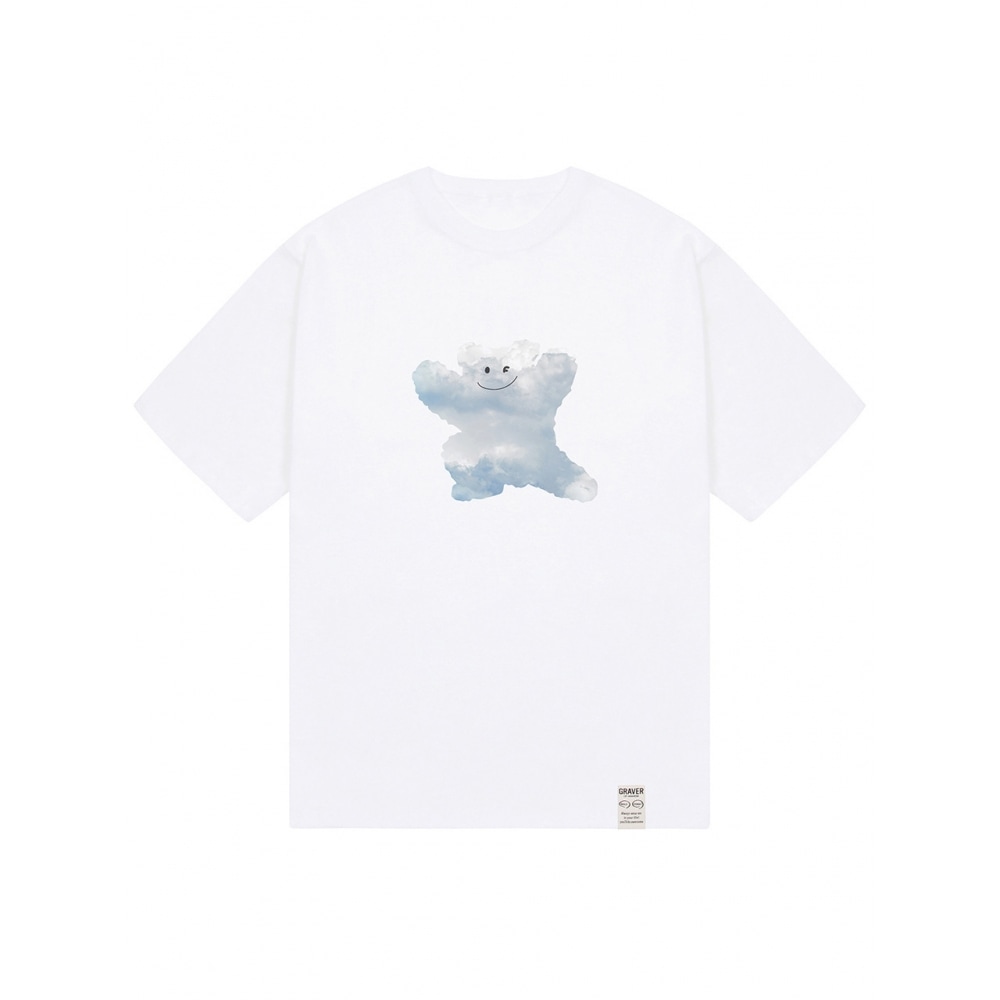 GRAVER ビッグクラウドベアスマイルショートスリーブTシャツホワイト