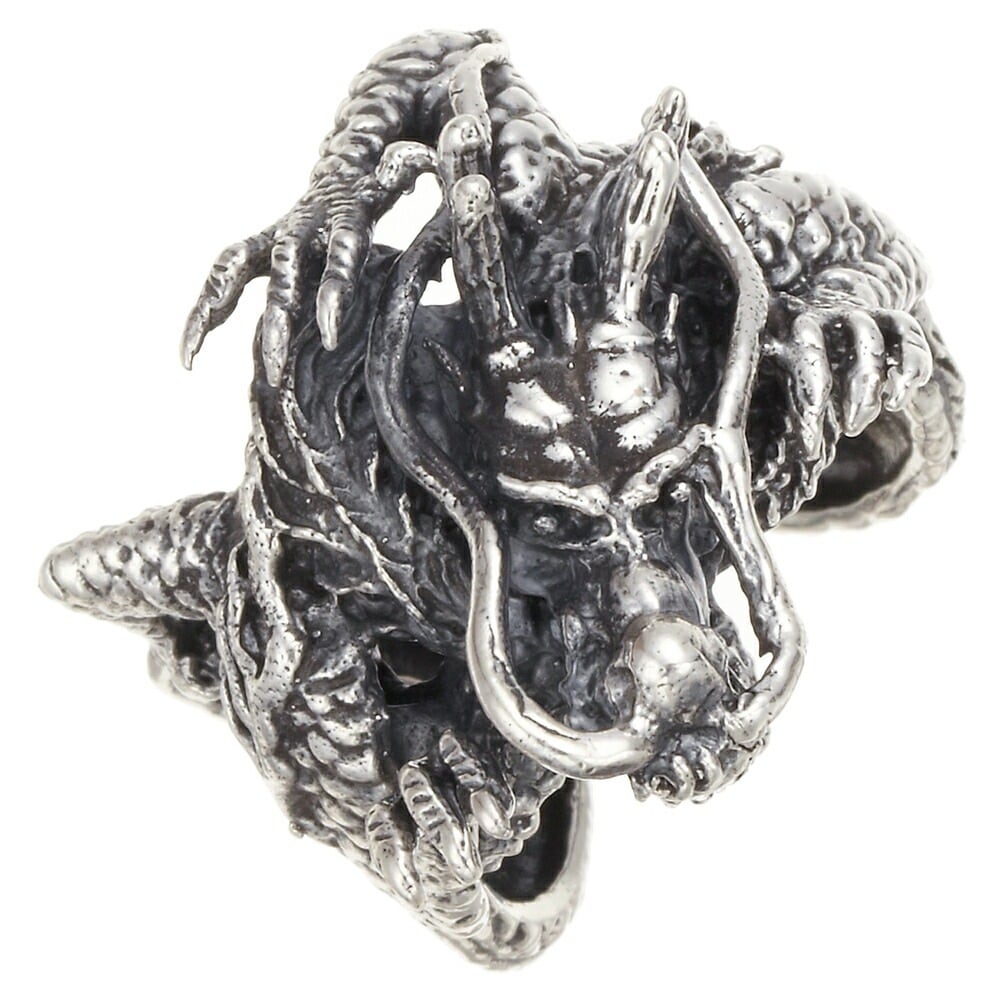 リング メンズ シルバー925 ドラゴン 龍の指輪 フリーサイズ15号から23号の間で調節可能 燻し ユニセックス竜 秋冬 大人気 あす楽