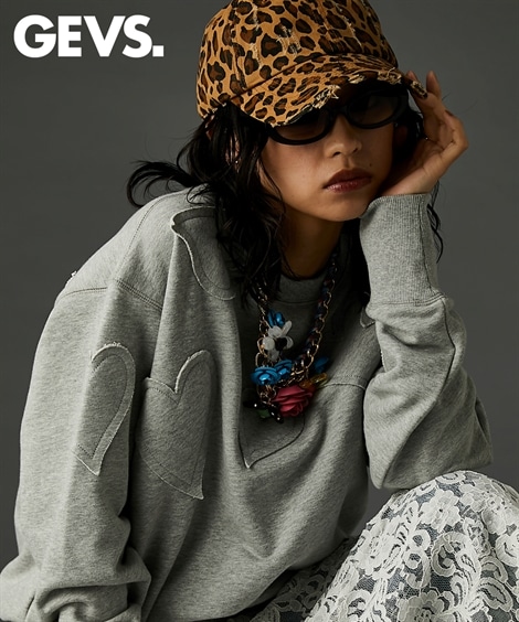 スウェット・トレーナー 綿100％ハートパッチワークスウェット GEVS. 大きいサイズ有