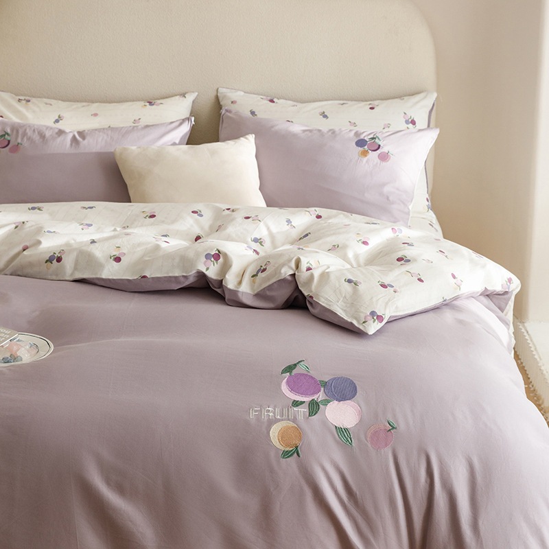 ガールズハート新鮮な刺繍綿4ピースセットピュアコットンインススタイルベッドシート3ピースセットベッド r n1001-グレープソース r n1002-ピンクのウサギ r n1003-平和！ r n10