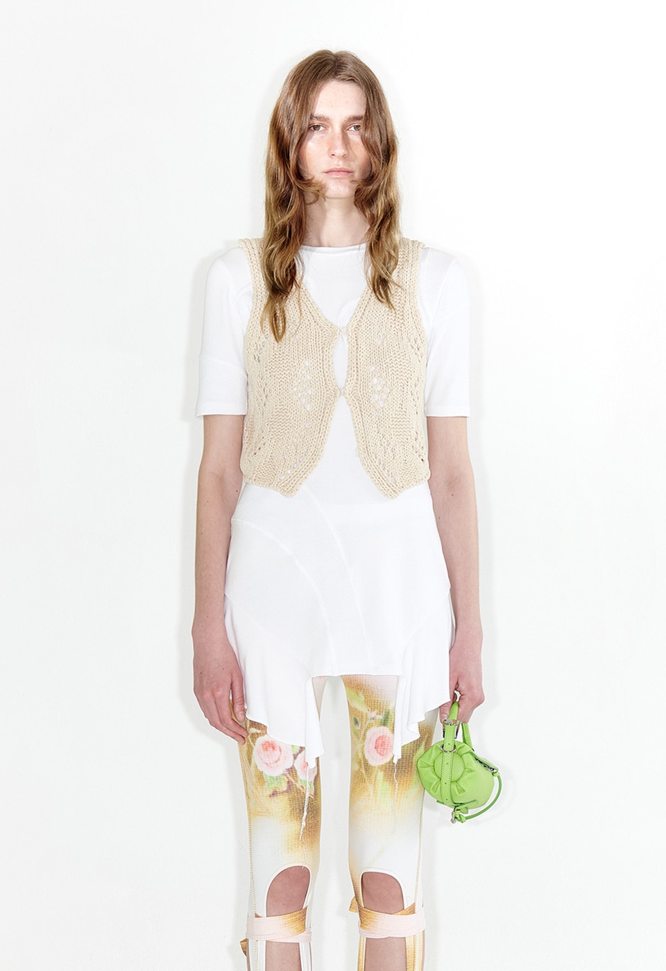 【OPEN Yy】 ARGYLE POINTELLE KNIT VEST : BEIGE