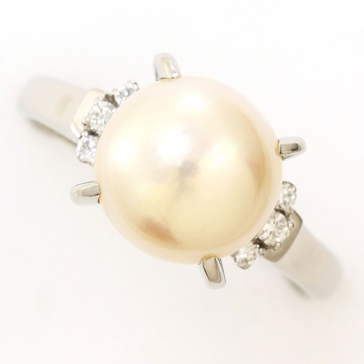 PT900 プラチナ リング・指輪 16号 パール（真珠） ダイヤモンド 0.08ct 総重量約6.4g 中古