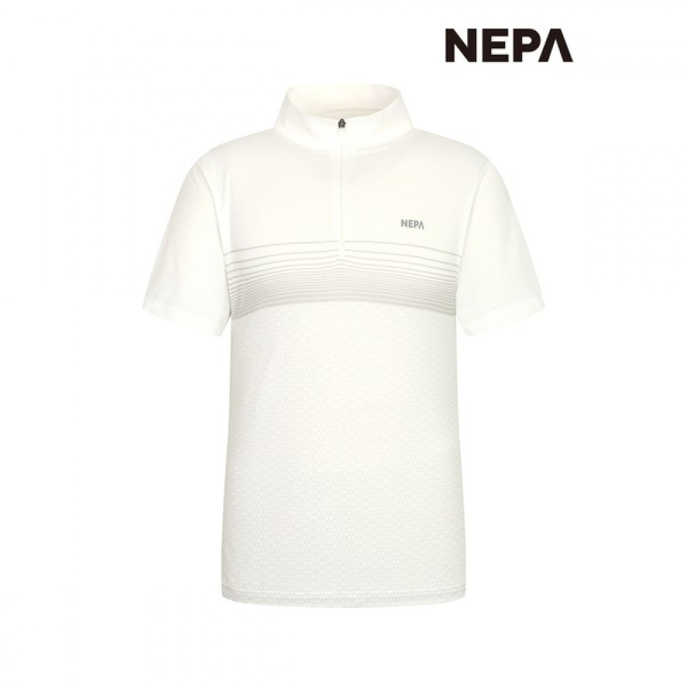 [ネパ] ネパメンズヘキサゴン半袖ジップアップ Tシャツ 7J35407